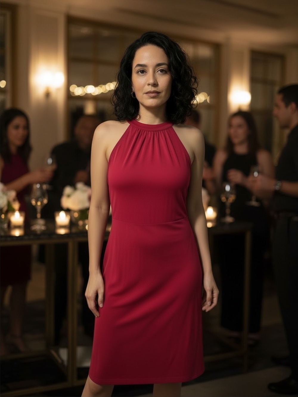 Halter Neck Sleeveless Red Cocktail Dress